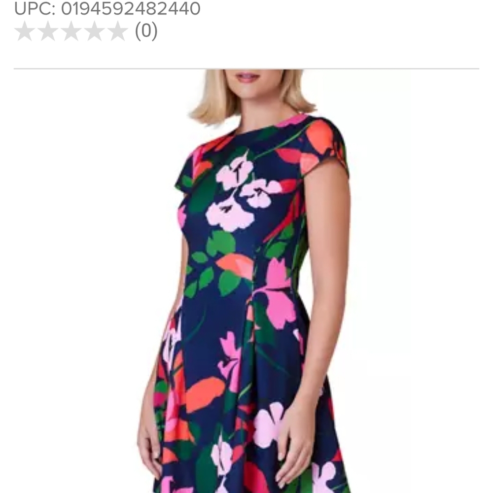 NWOT Jessica Howard Blue Midi Dress with Floral Print. Cap Sleeve. Size 12